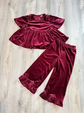 GAP Burgundy Velvet Girls Two-Piece Set